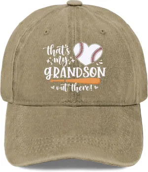 That's My Grandson Out There hat for Men Vintage Cotton Washed Baseball Caps Adjustable Dad