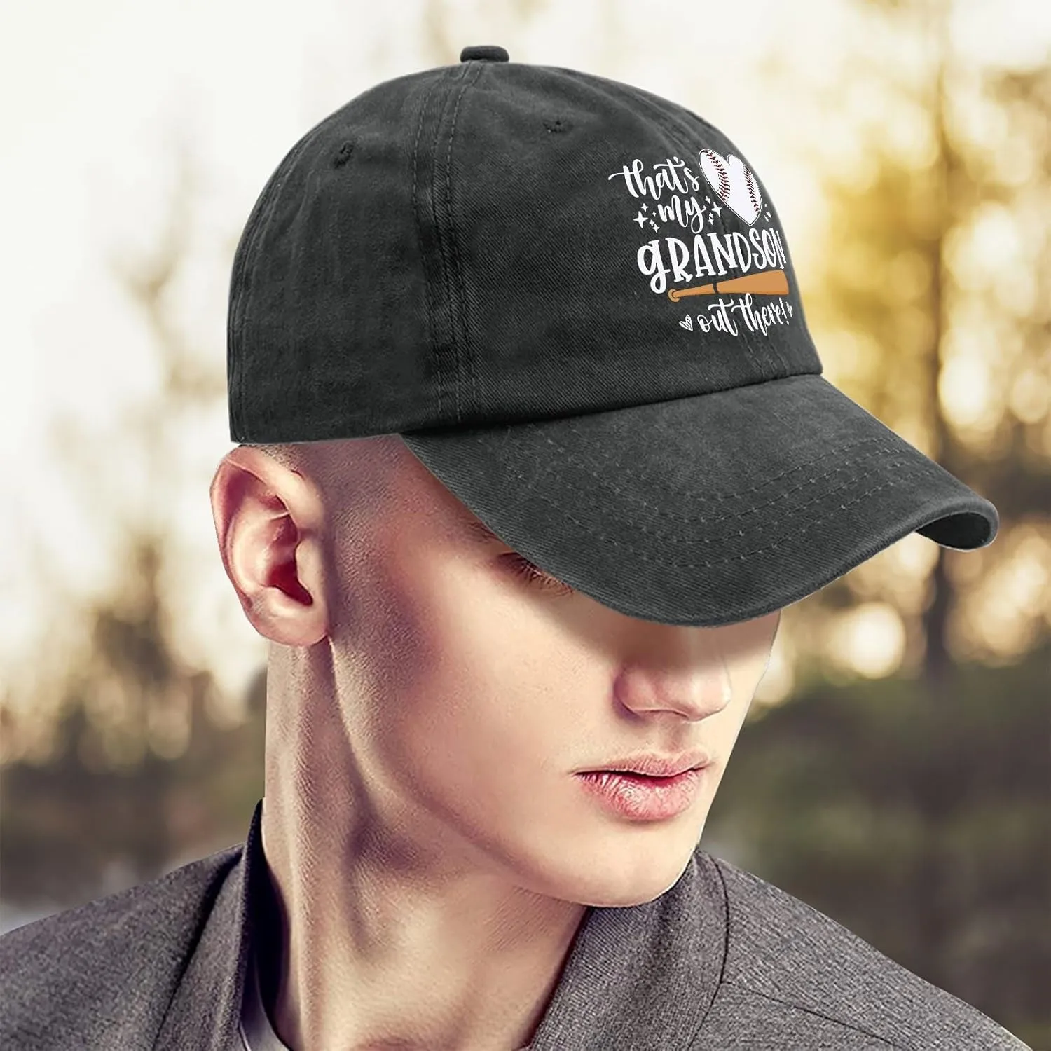 That's My Grandson Out There hat for Men Vintage Cotton Washed Baseball Caps Adjustable Dad