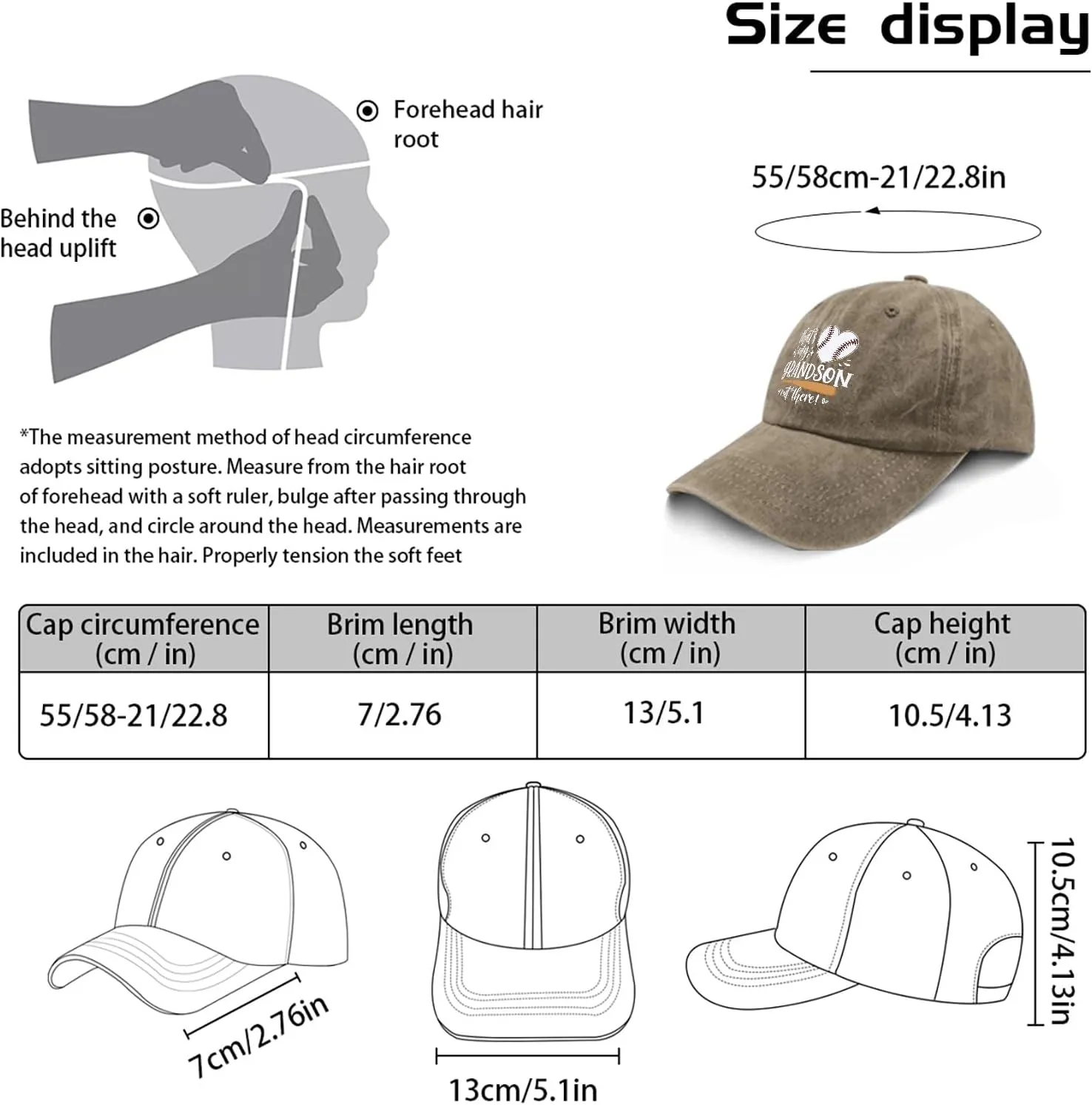 That's My Grandson Out There hat for Men Vintage Cotton Washed Baseball Caps Adjustable Dad