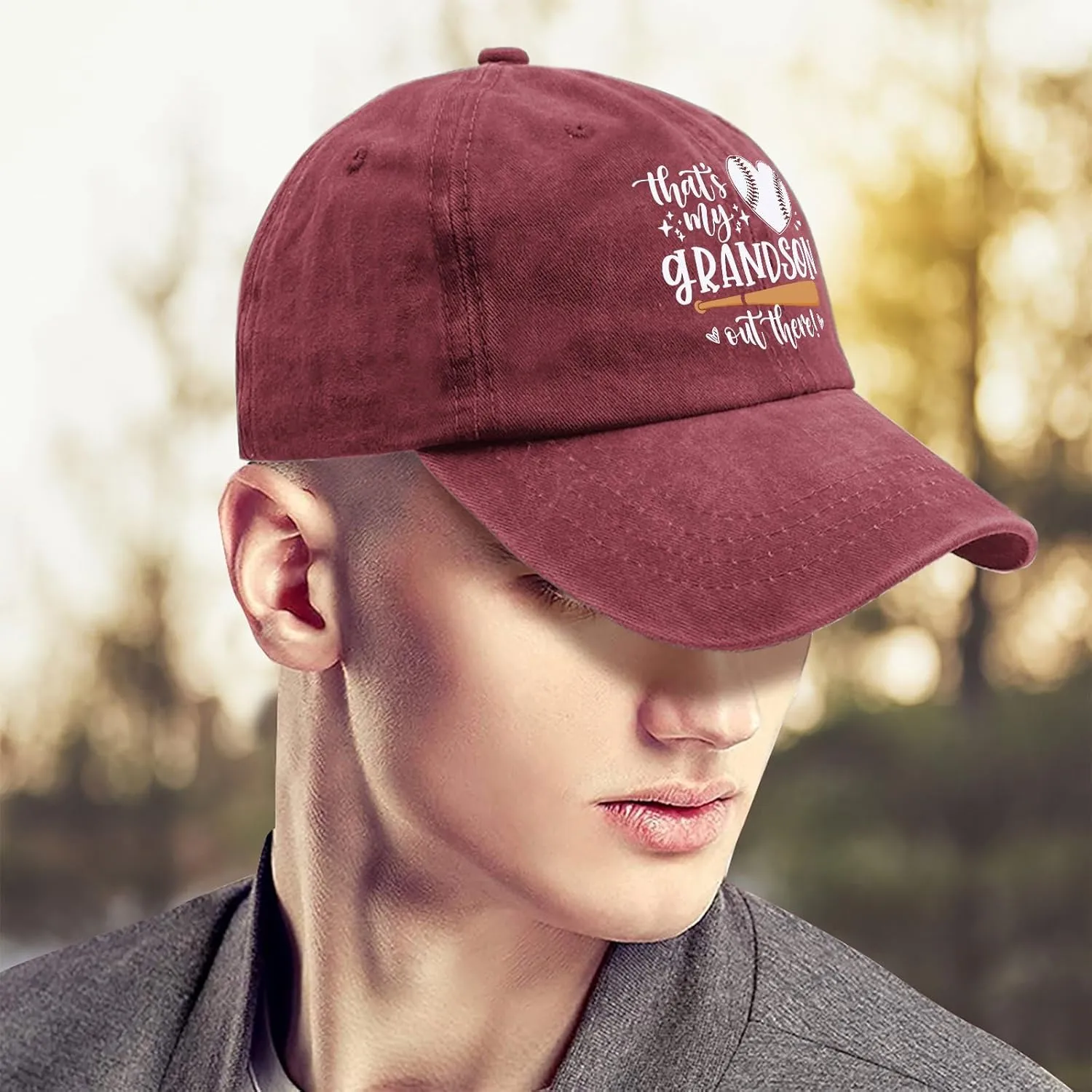 That's My Grandson Out There hat for Men Vintage Cotton Washed Baseball Caps Adjustable Dad