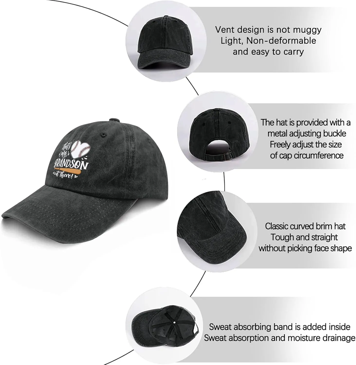 That's My Grandson Out There hat for Men Vintage Cotton Washed Baseball Caps Adjustable Dad