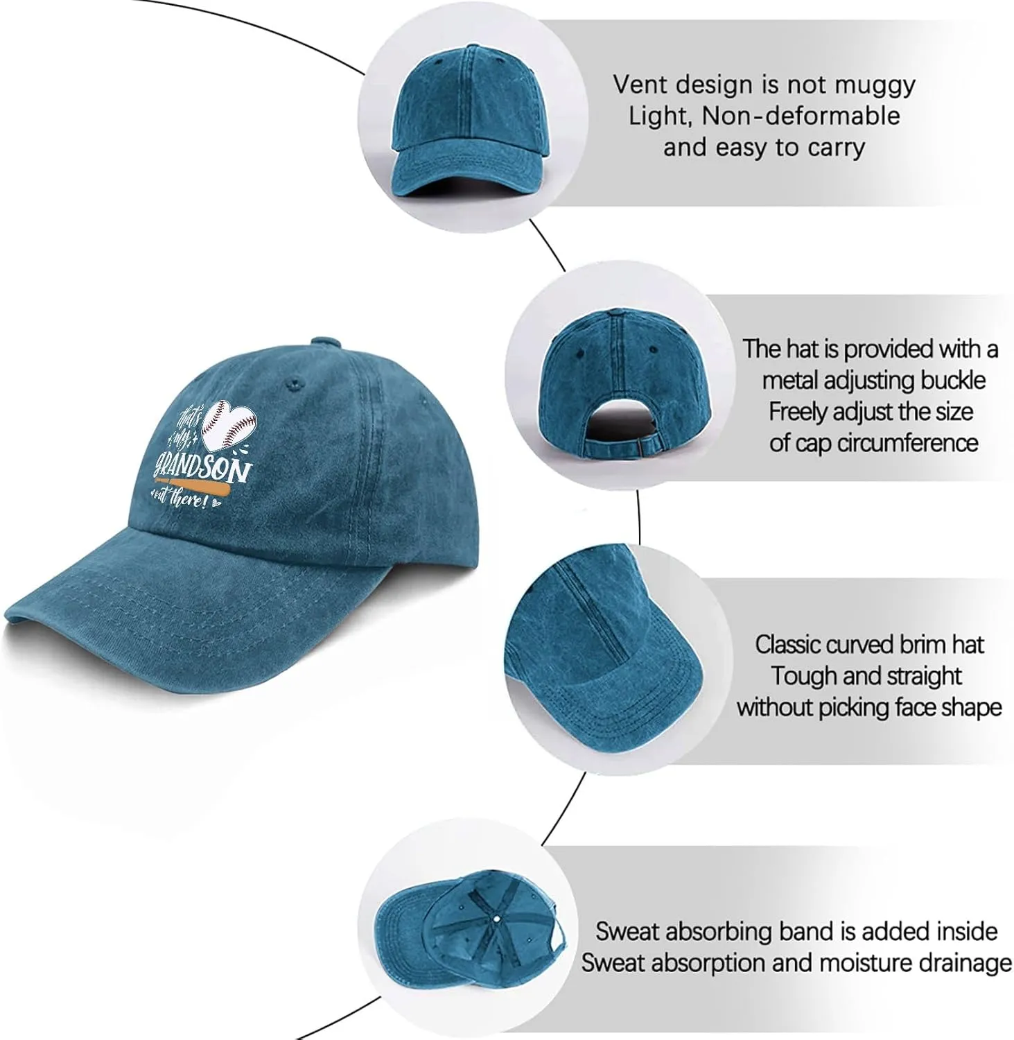 That's My Grandson Out There hat for Men Vintage Cotton Washed Baseball Caps Adjustable Dad