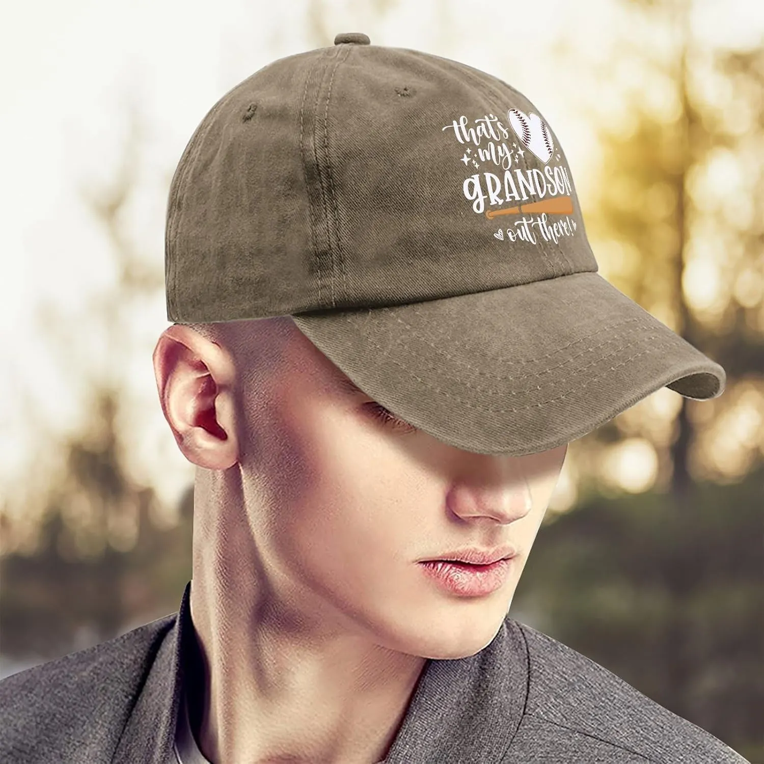 That's My Grandson Out There hat for Men Vintage Cotton Washed Baseball Caps Adjustable Dad