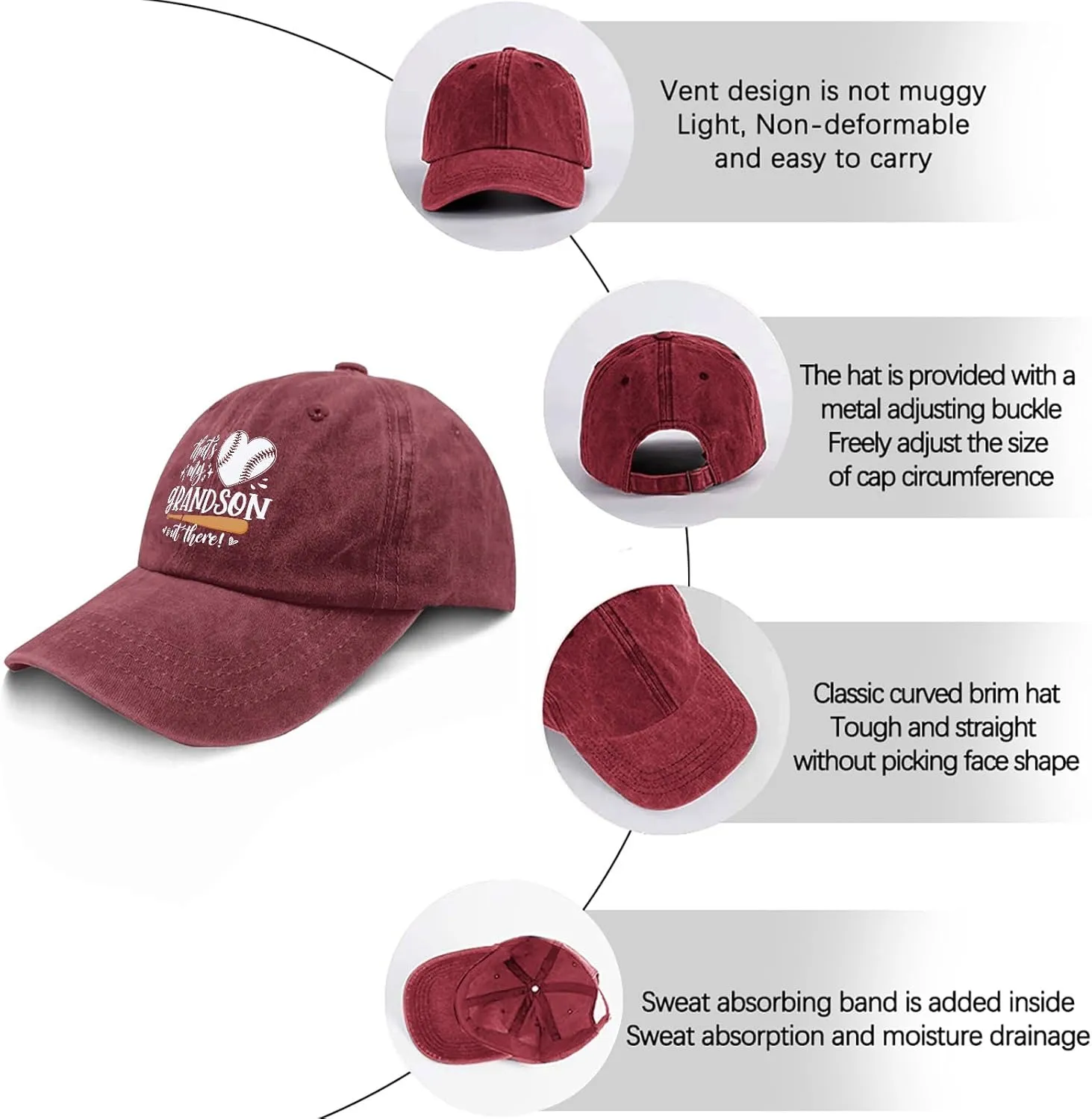 That's My Grandson Out There hat for Men Vintage Cotton Washed Baseball Caps Adjustable Dad