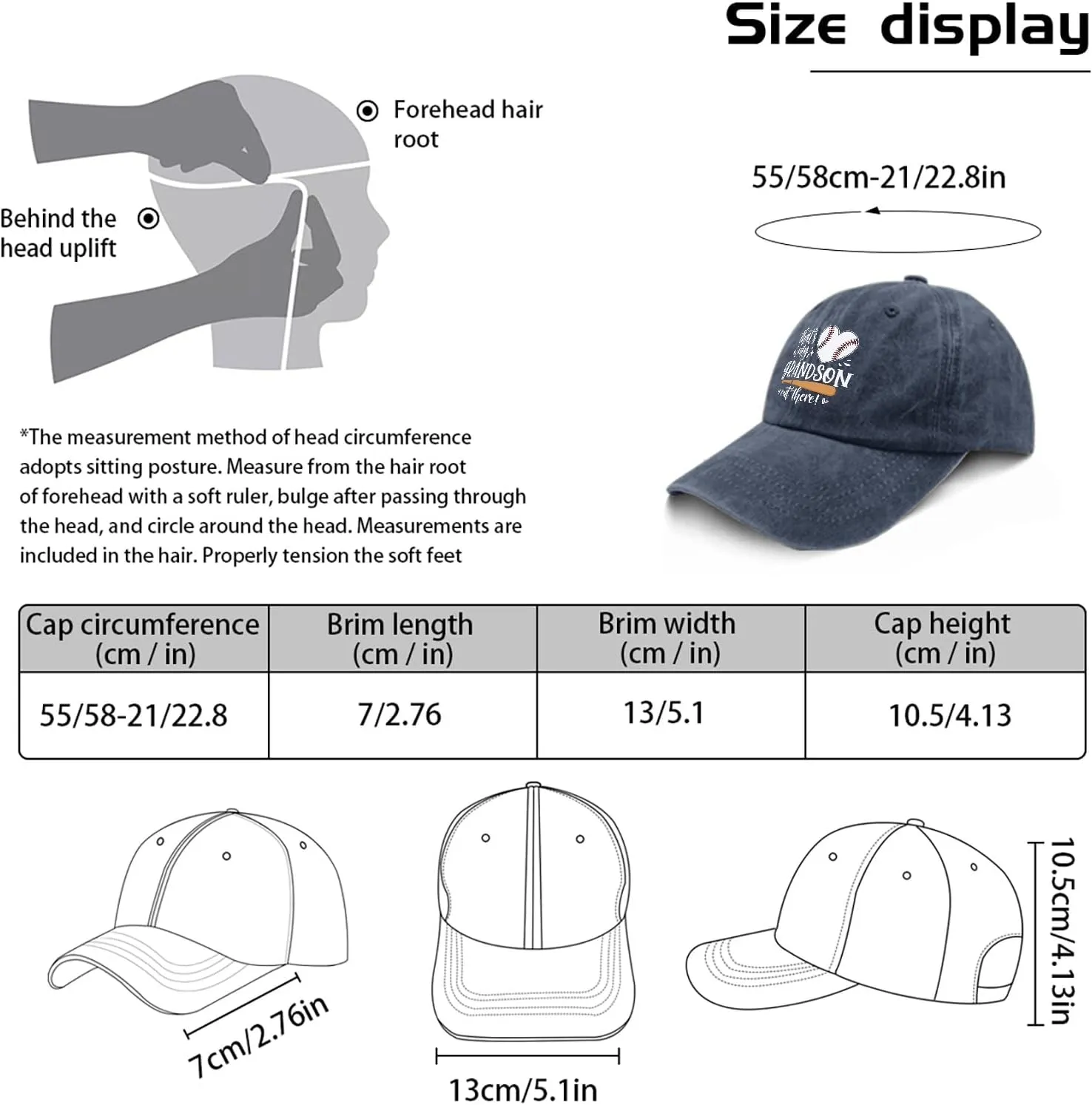 That's My Grandson Out There hat for Men Vintage Cotton Washed Baseball Caps Adjustable Dad