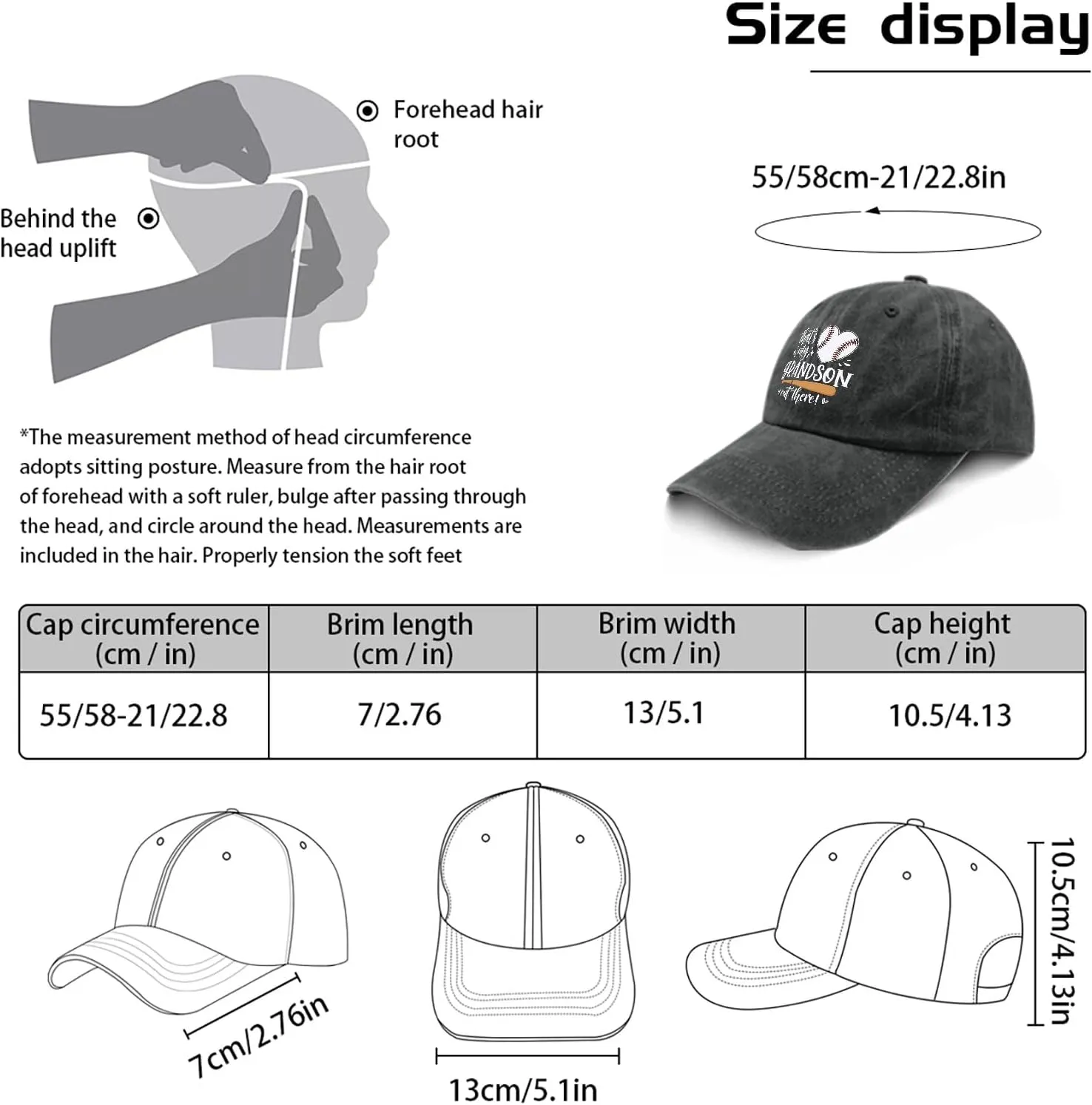 That's My Grandson Out There hat for Men Vintage Cotton Washed Baseball Caps Adjustable Dad