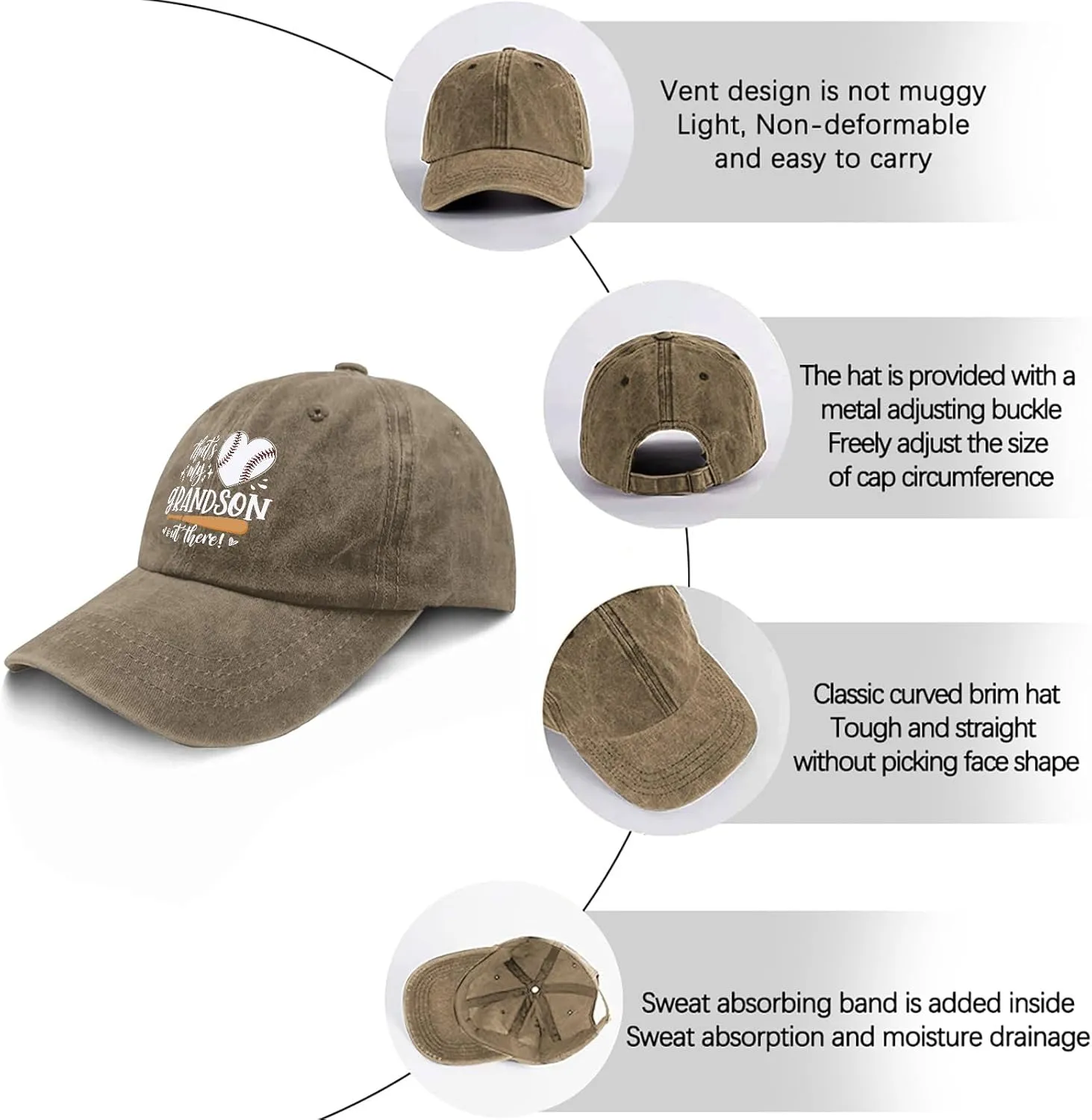 That's My Grandson Out There hat for Men Vintage Cotton Washed Baseball Caps Adjustable Dad