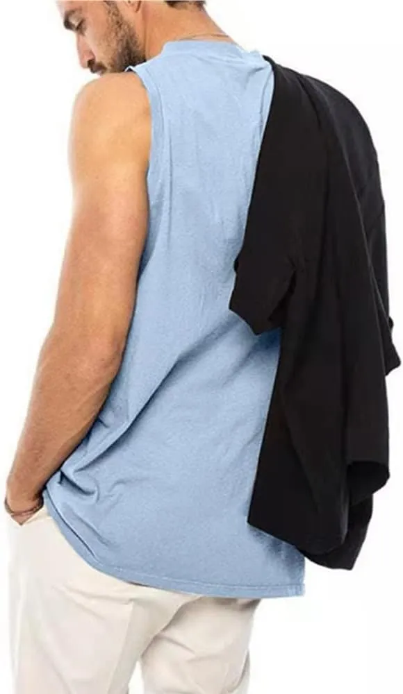 utcoco Men's Cotton Linen Tank Top Solid Color V-Neck Cut Off Tee Summer Beach Sleeveless Shirts for Men
