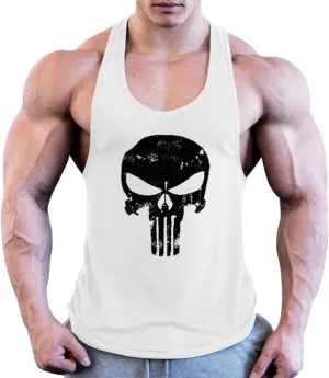 utcoco Men's Skull Print Tank Tops Gym Muscle Workout Combed Cotton Sleeveless Shirts
