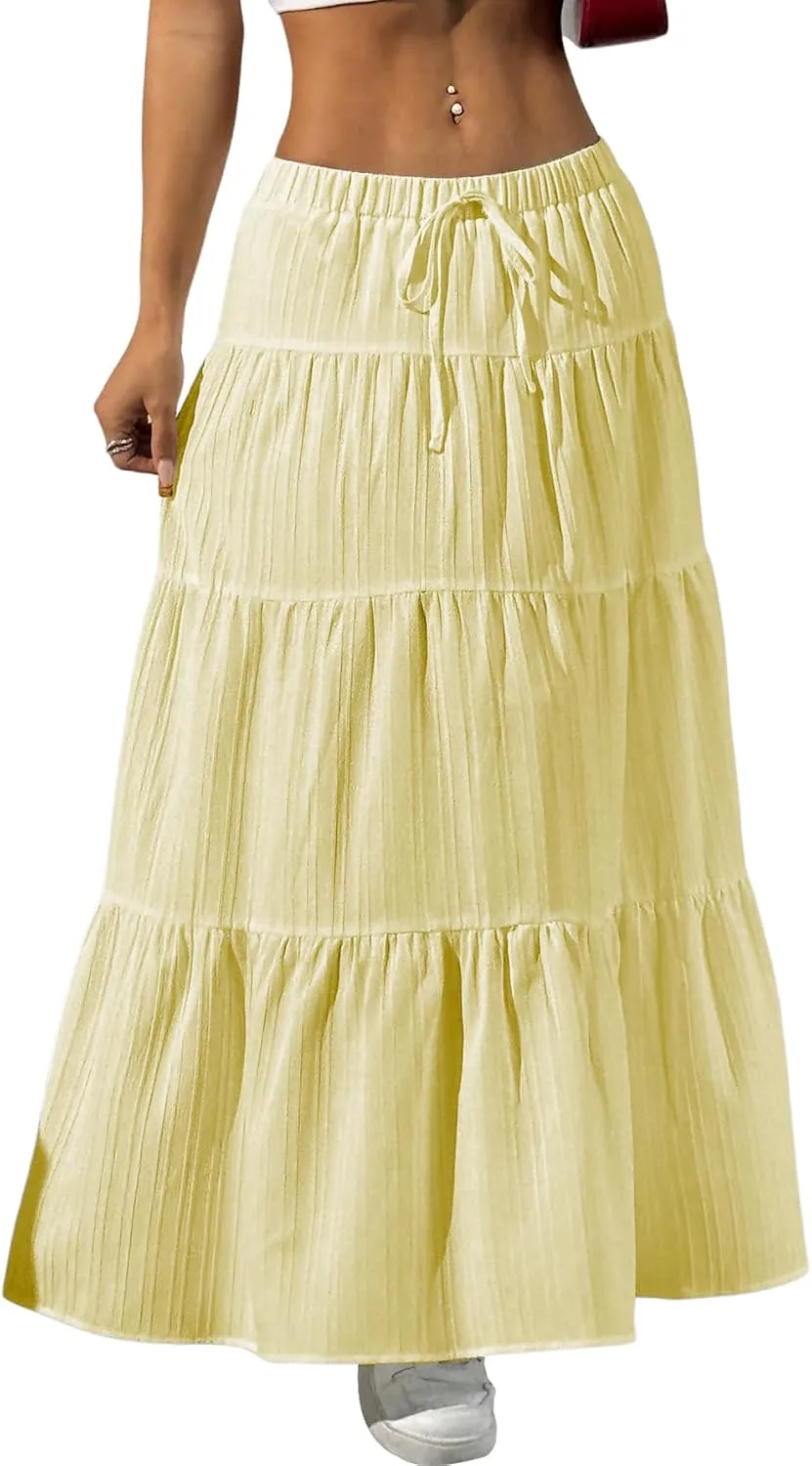 Verdusa Women's Flowy Flared Ruffle Boho Long Skirt Summer Maxi Skirt