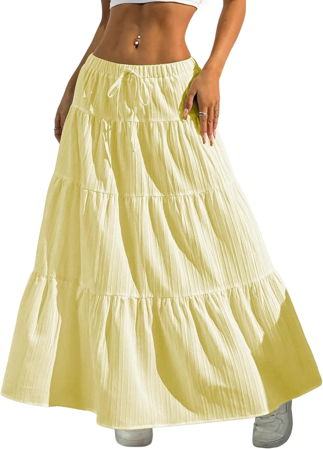 Verdusa Women's Flowy Flared Ruffle Boho Long Skirt Summer Maxi Skirt