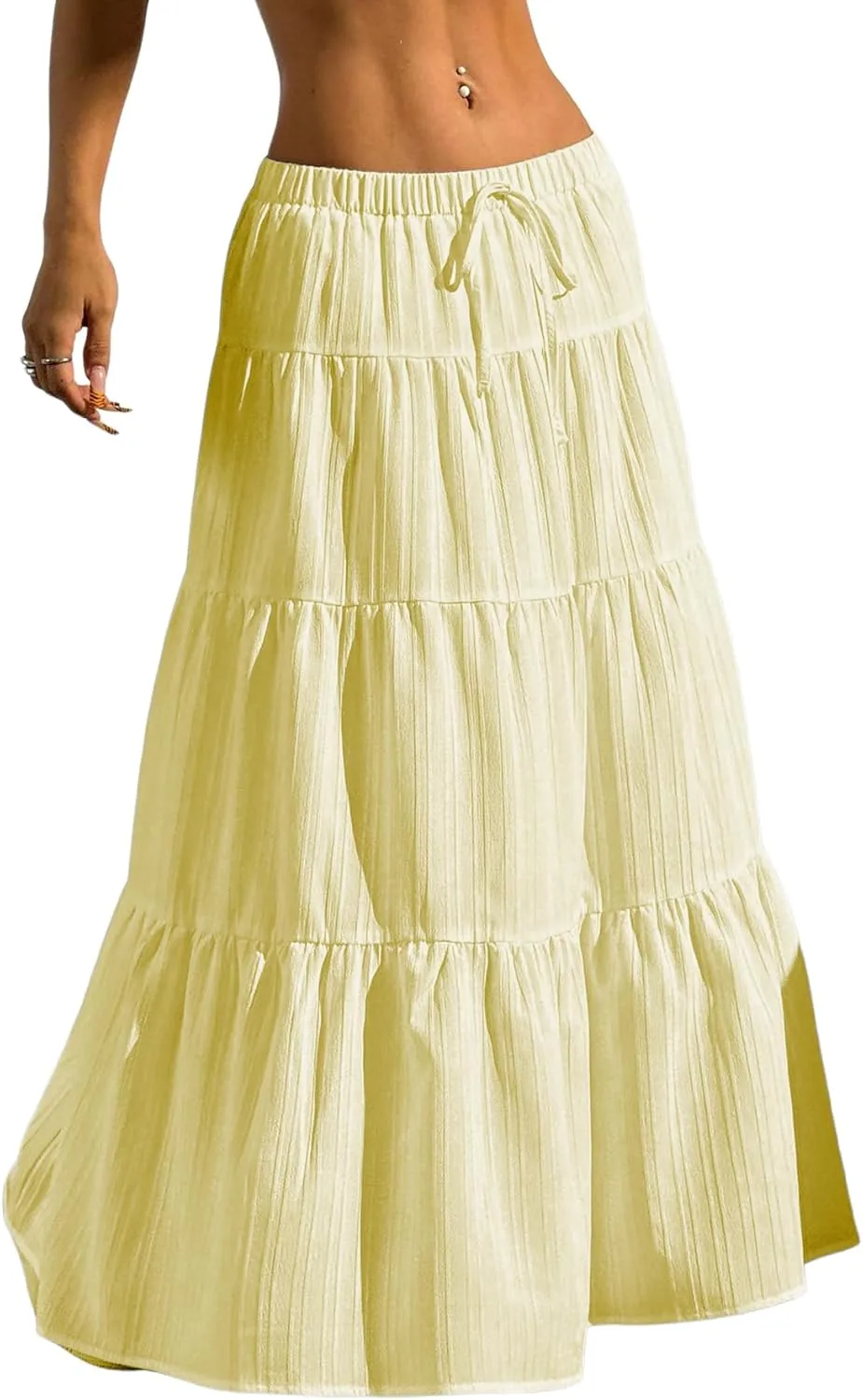 Verdusa Women's Flowy Flared Ruffle Boho Long Skirt Summer Maxi Skirt