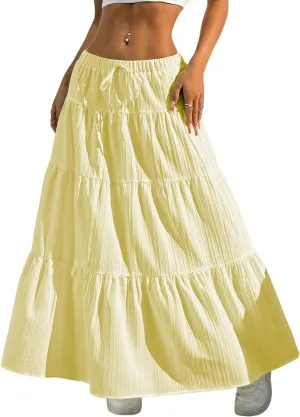 Verdusa Women's Flowy Flared Ruffle Boho Long Skirt Summer Maxi Skirt