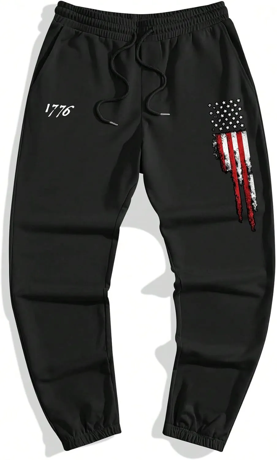 WDIRARA Men's Graphic Print Knot Front Sweatpants Drawstring Elastic Waist Trousers with Pockets