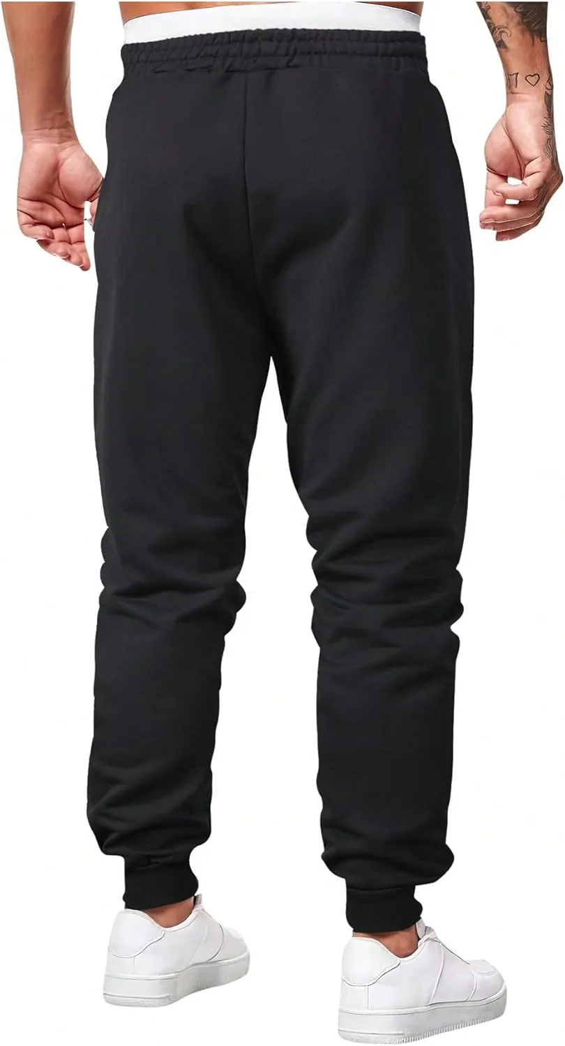 WDIRARA Men's Graphic Print Knot Front Sweatpants Drawstring Elastic Waist Trousers with Pockets