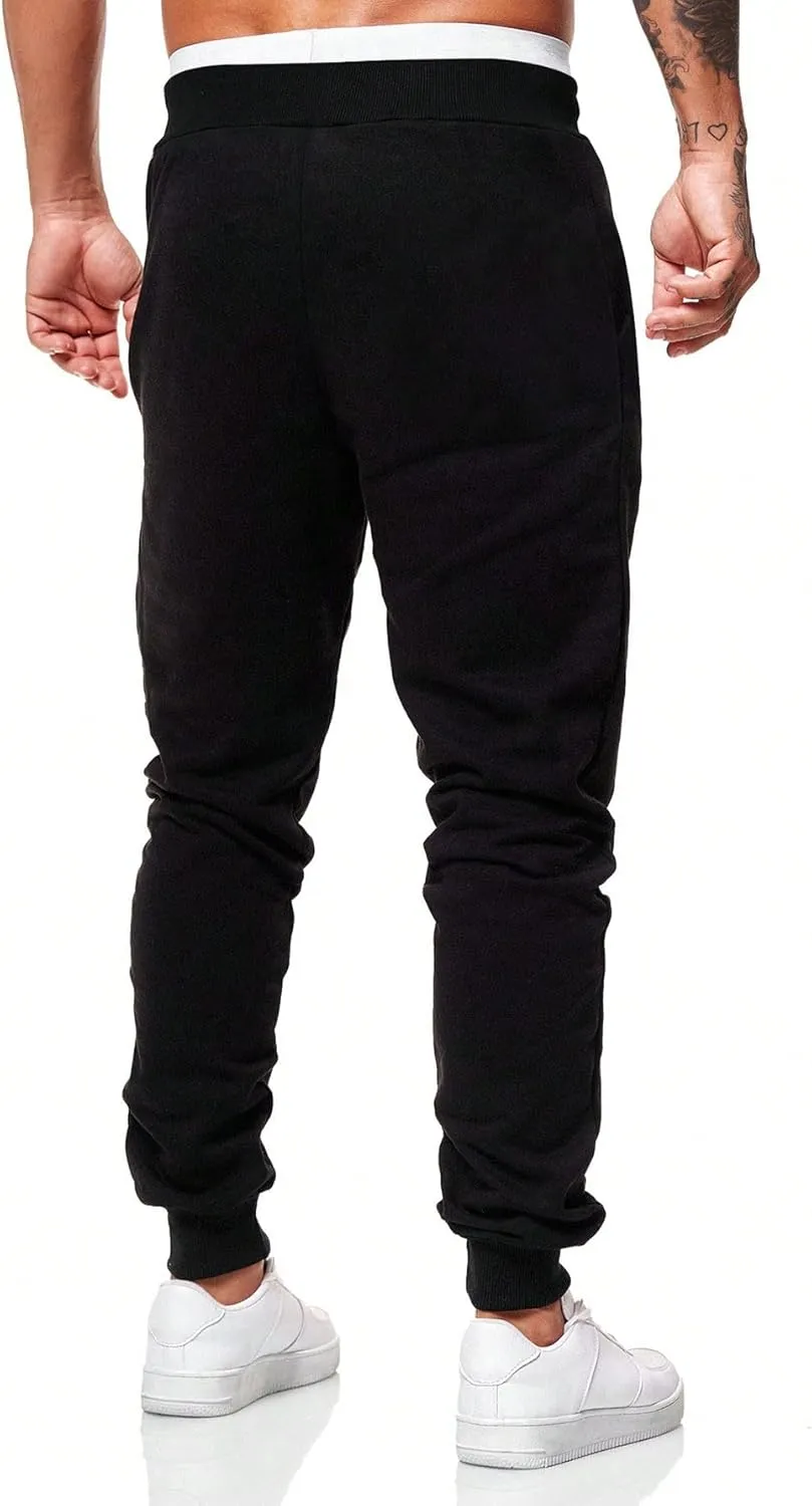 WDIRARA Men's Graphic Print Knot Front Sweatpants Drawstring Elastic Waist Trousers with Pockets