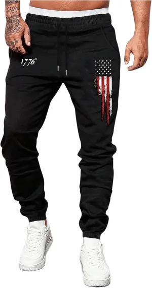 WDIRARA Men's Graphic Print Knot Front Sweatpants Drawstring Elastic Waist Trousers with Pockets