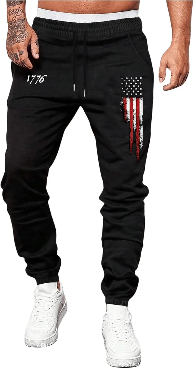 WDIRARA Men's Graphic Print Knot Front Sweatpants Drawstring Elastic Waist Trousers with Pockets