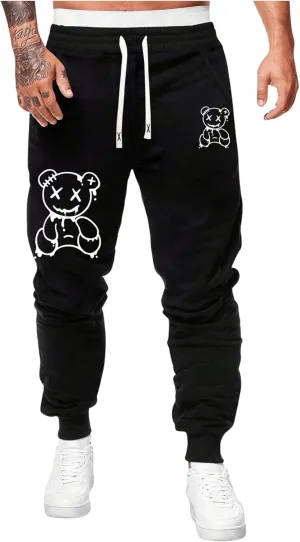WDIRARA Men's Graphic Print Knot Front Sweatpants Drawstring Elastic Waist Trousers with Pockets
