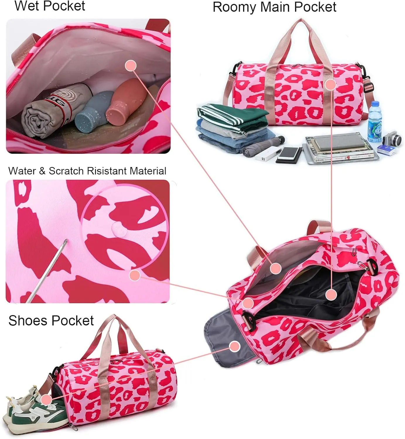 Weekender Duffel Sport Gym Bag Overnight Travel duffle Bags with Shoe Compartment Wet Pocket GB2301A Cowprint Pink (Color : A2-Pink)