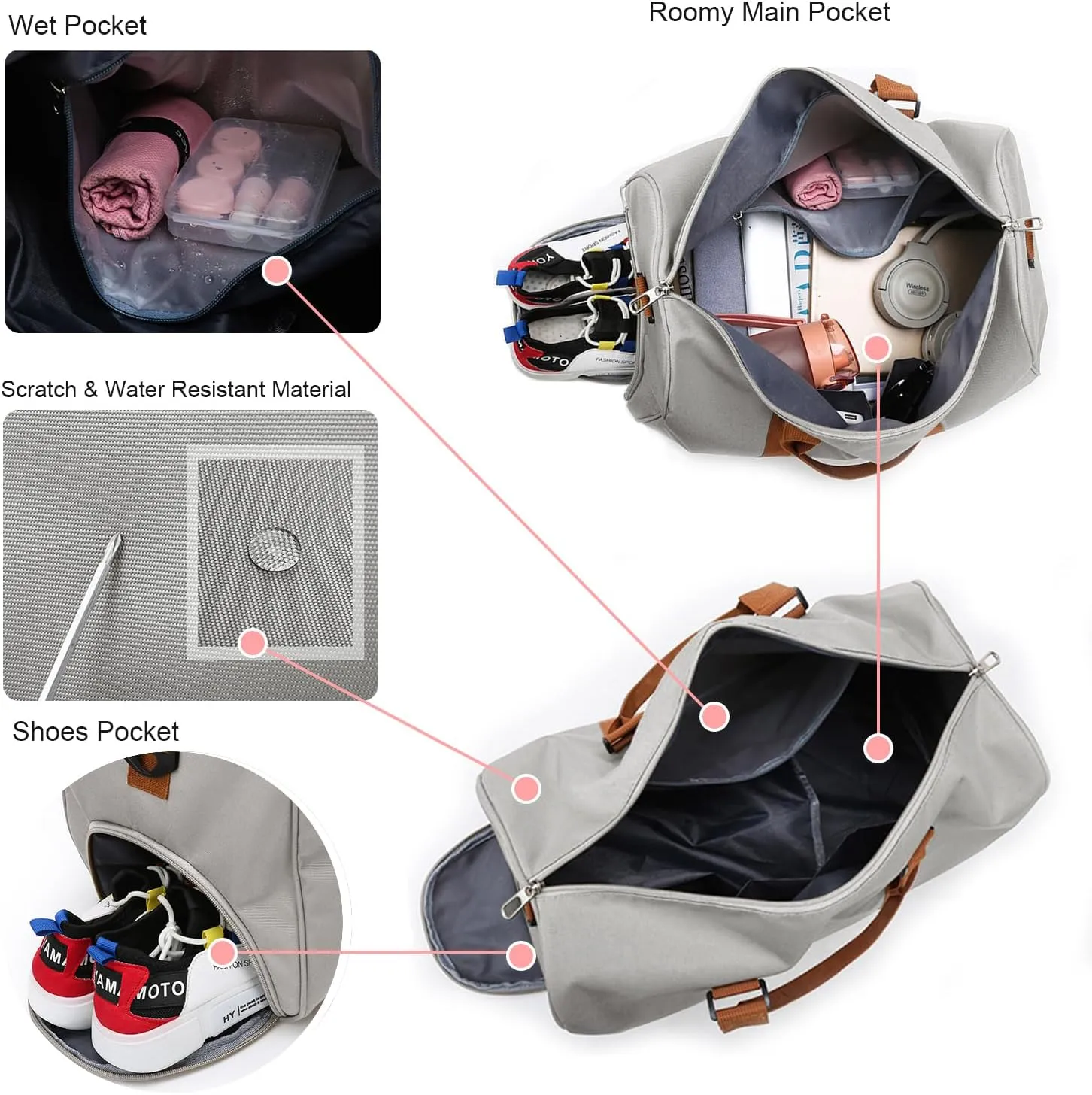 Weekender Duffel Sport Gym Bag Overnight Travel duffle Bags with Shoe Compartment Wet Pocket GB2301A Cowprint Pink (Color : B2-Light Grey)