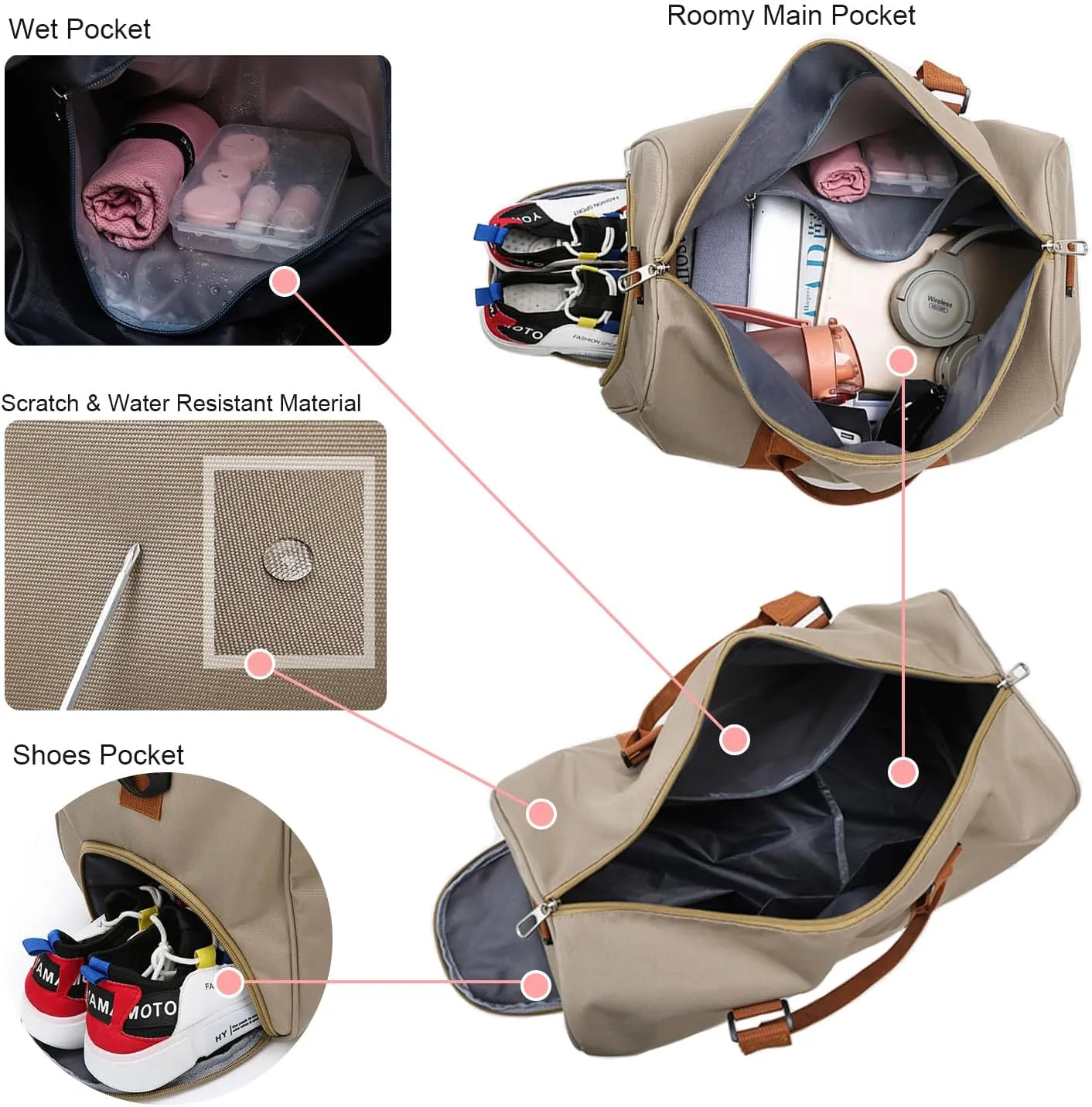 Weekender Duffel Sport Gym Bag Overnight Travel duffle Bags with Shoe Compartment Wet Pocket GB2301A Cowprint Pink (Color : B3-Khaki)
