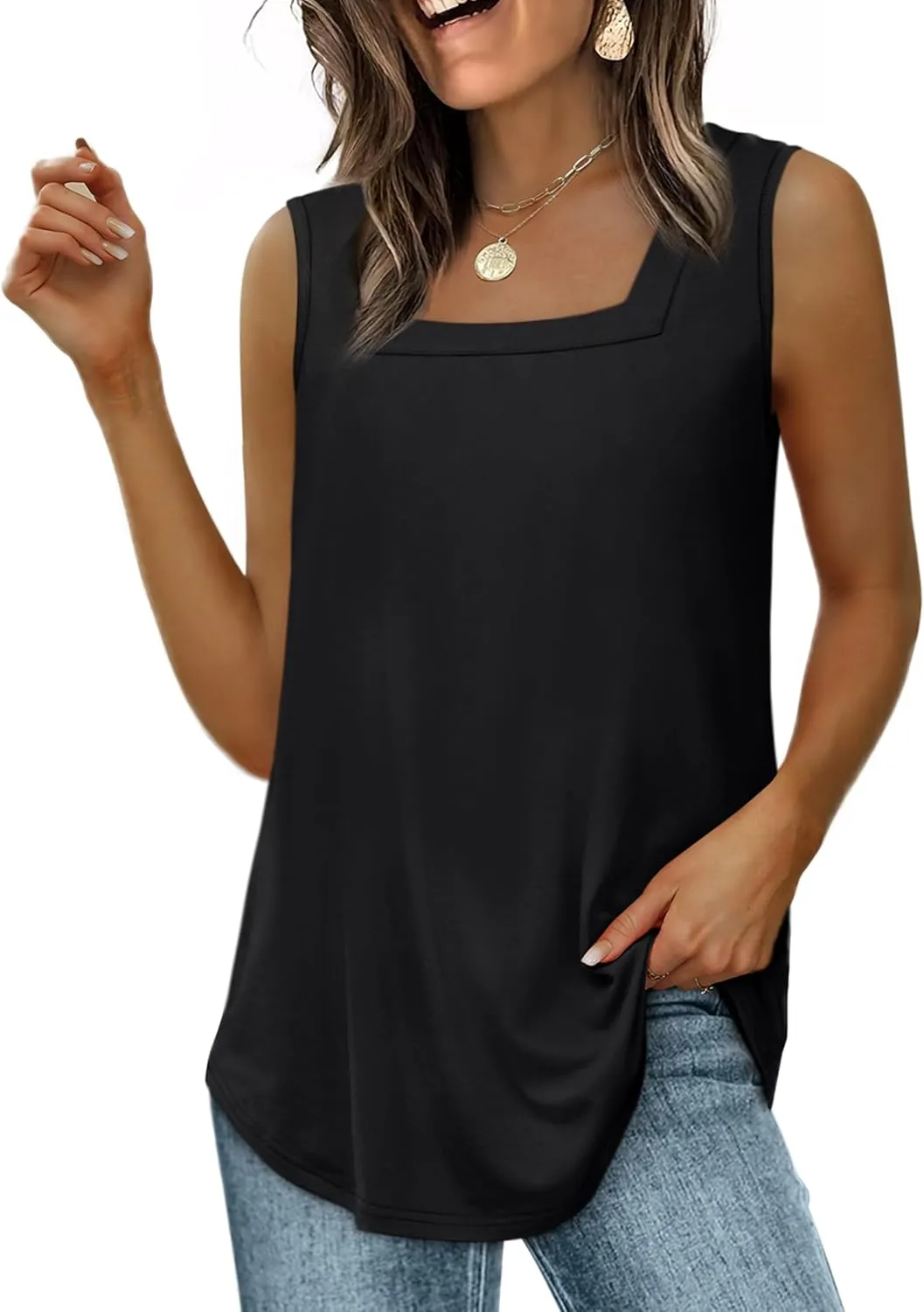 WIHOLL Tank Tops for Women Summer Outfits 2025 Square Neck Casual Shirts Blouses