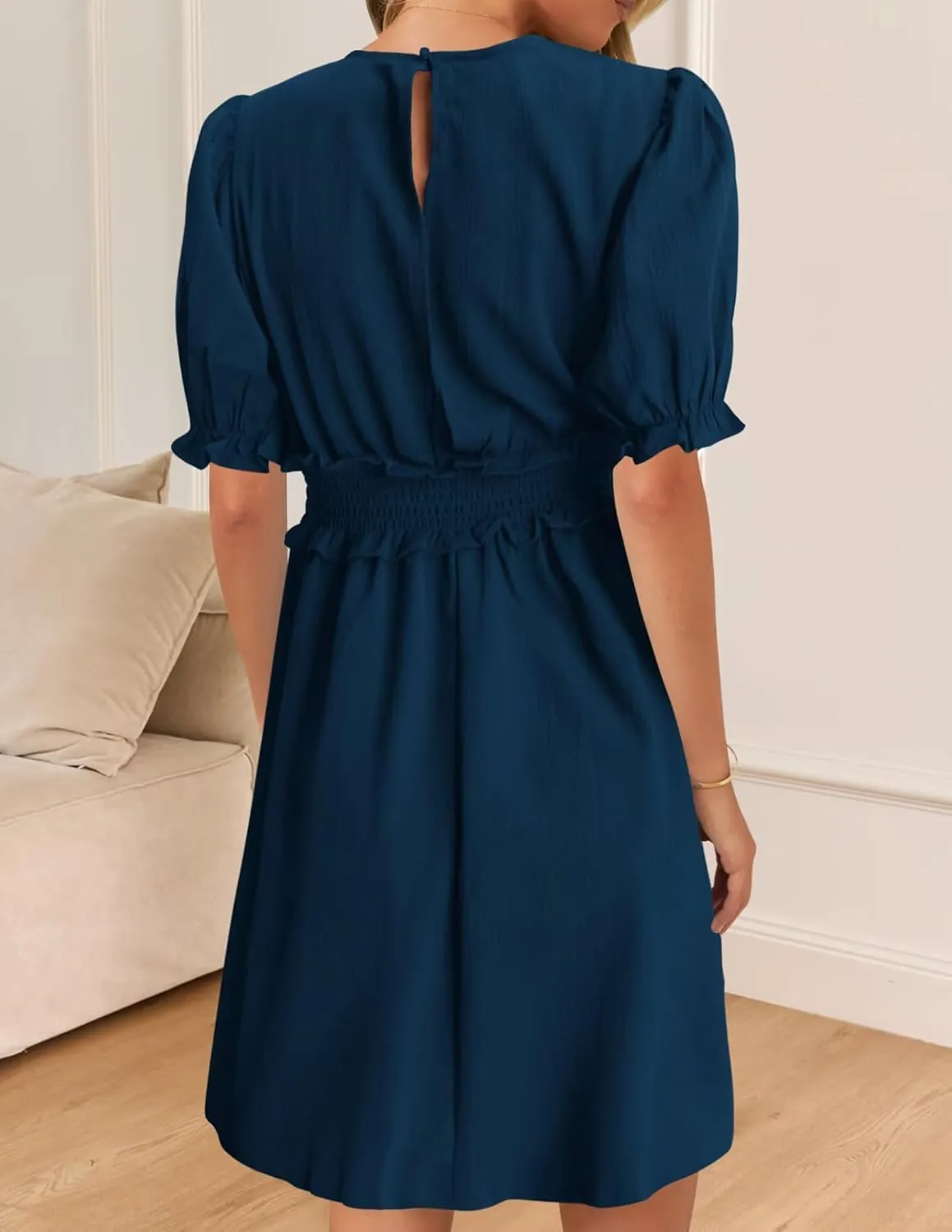 Wkior Women's Casual Shirt Dress Tiered Ruffle Sleeve Swing Shift Summer Mini Dresses