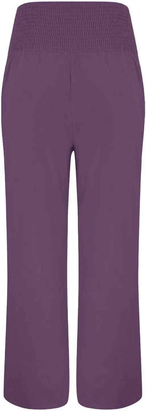 Women Beach Linen Pant Trendy Wide Leg Hawaiian Joggers Boho Flowy Trouser Office Work Relax Fit Palazzo Casual Pants