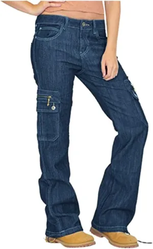 Women Cargo Jeans Street Hip Hop Y2K Multi-Pocket Palazzo Trendy Denim Pant Belt Button Zipper Casual Streetwear Pant
