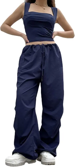 Women Cargo Trousers Drawstring Baggy Pants Loose Jogger Pants Parachute Pants Trendy Sweatpants Streetwearc