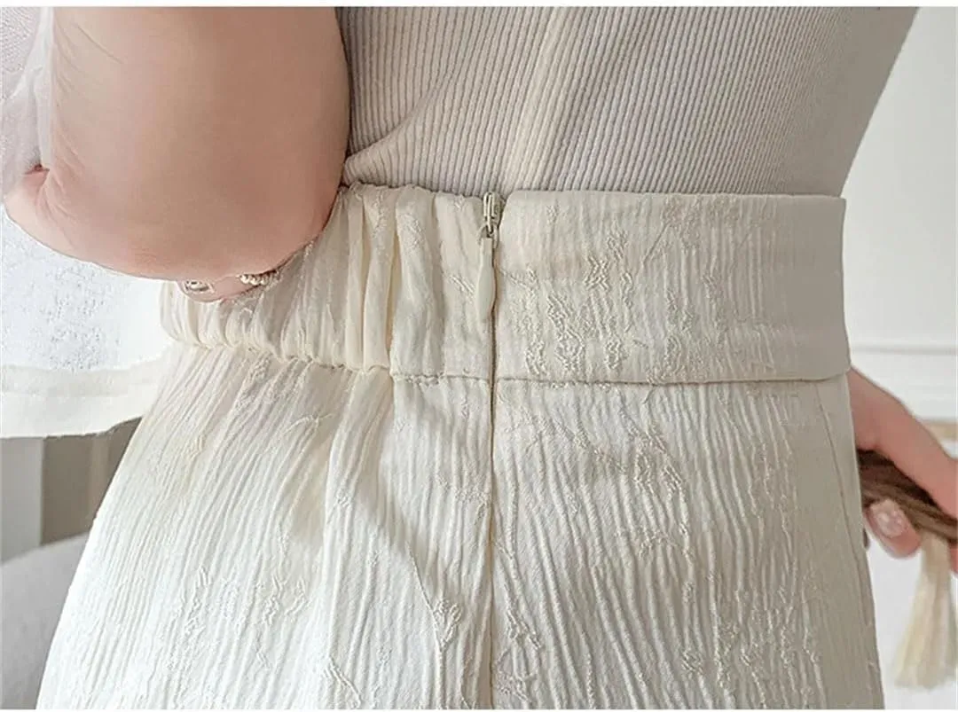 Women Elegant Button Mid Length High Waist Solid Color Side Split Casual Skirts