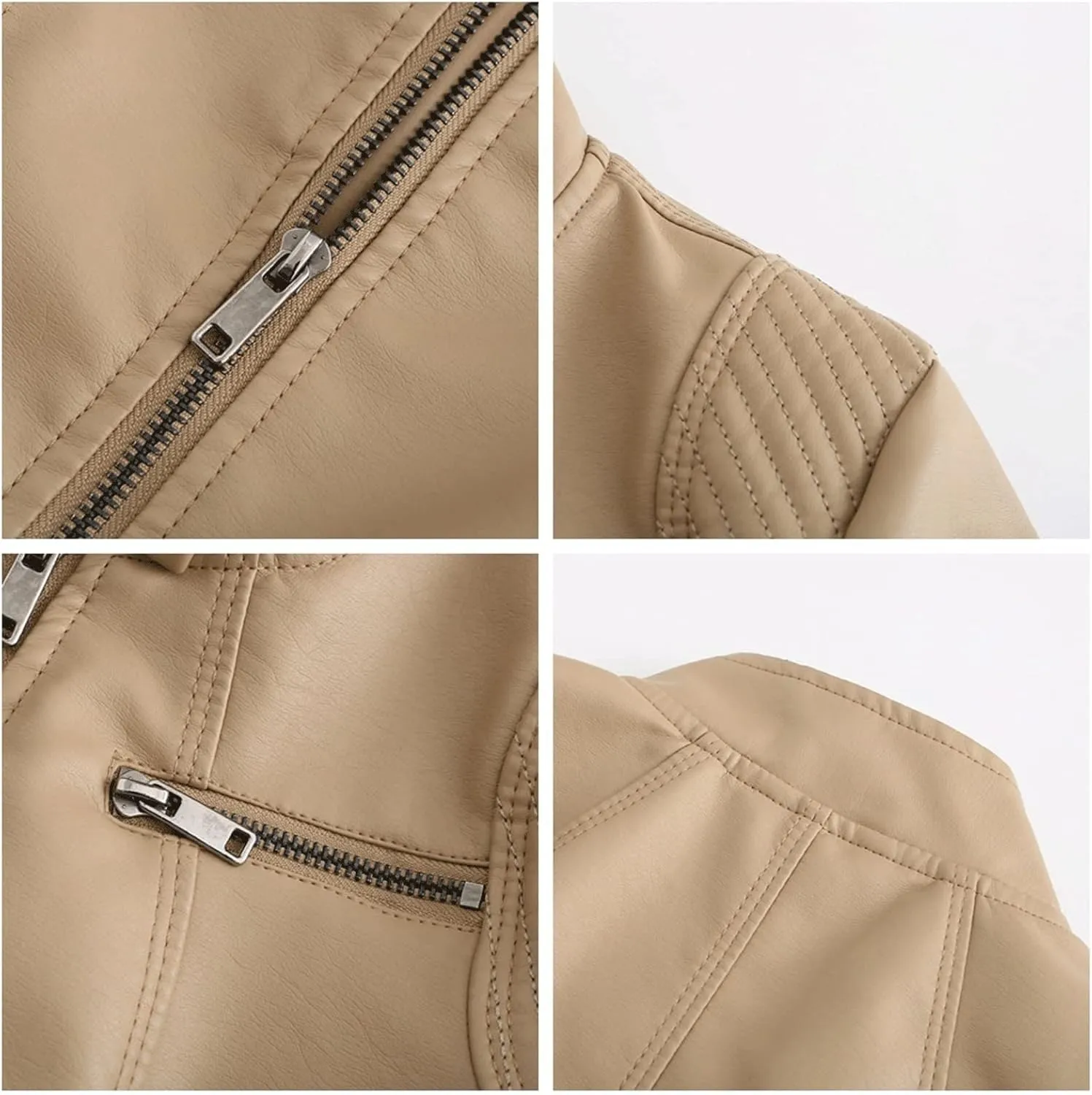 Women jacket Women Moto Biker Zipper Jacket Autumn Spring Motorcycle Leather Jacket Ladies Black Red Coffee Apricot