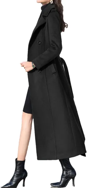 Women Long Woolen Coat Autumn Winter Fashion Double Breasted Slim Blends Overcoat Thicken Warm Outerwear