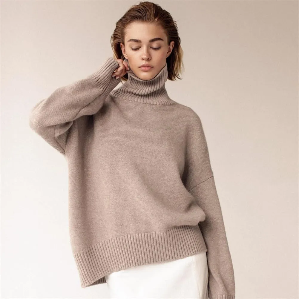 Women Loose Pullover Turtleneck Oversized Sweater Winter Casual Cashmere Knitted Jumper