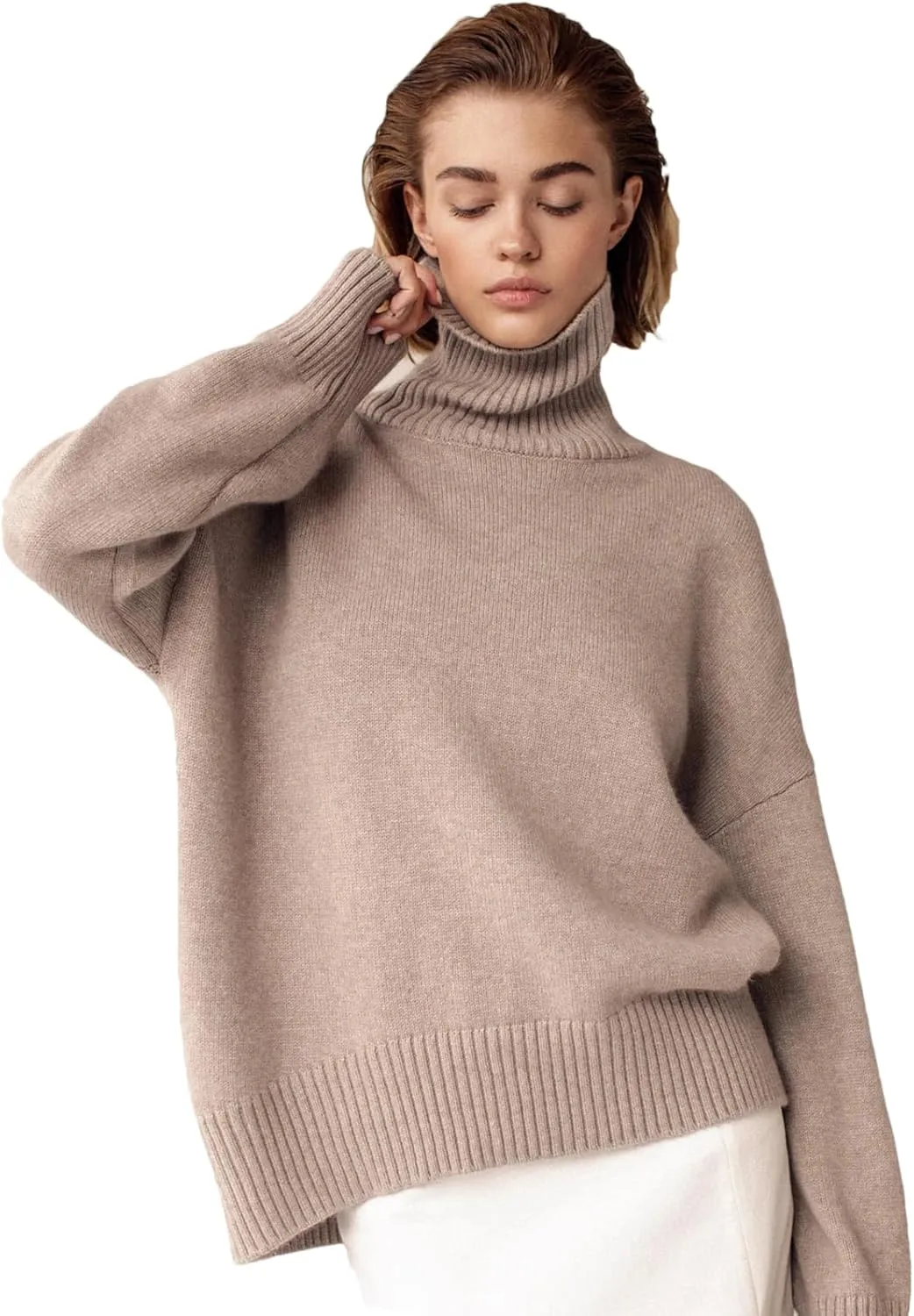 Women Loose Pullover Turtleneck Oversized Sweater Winter Casual Cashmere Knitted Jumper