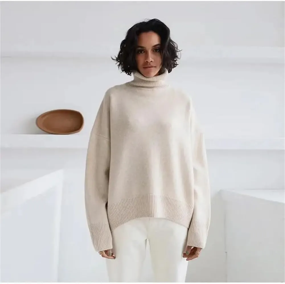 Women Loose Pullover Turtleneck Oversized Sweater Winter Casual Cashmere Knitted Jumper
