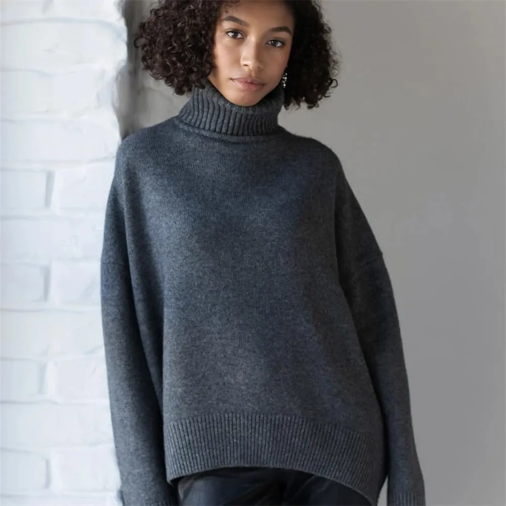Women Loose Pullover Turtleneck Oversized Sweater Winter Casual Cashmere Knitted Jumper