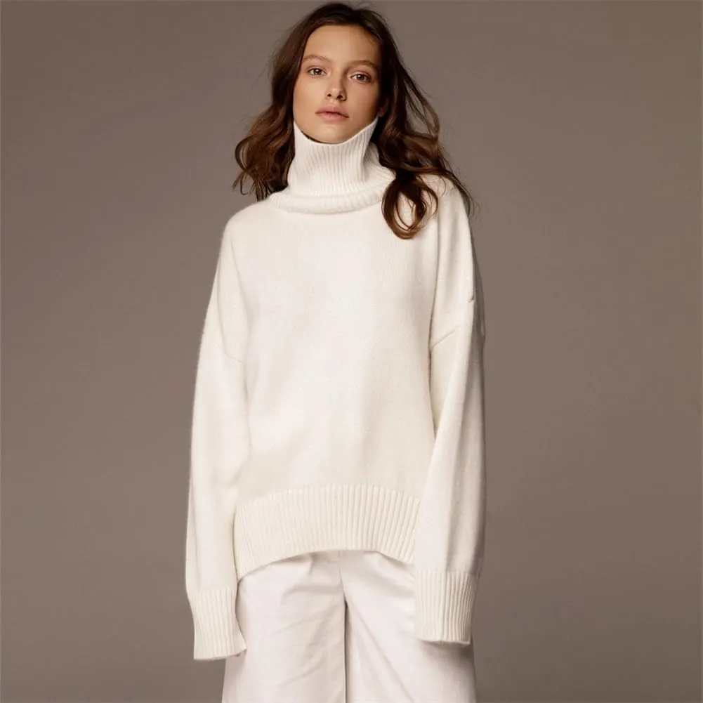 Women Loose Pullover Turtleneck Oversized Sweater Winter Casual Cashmere Knitted Jumper
