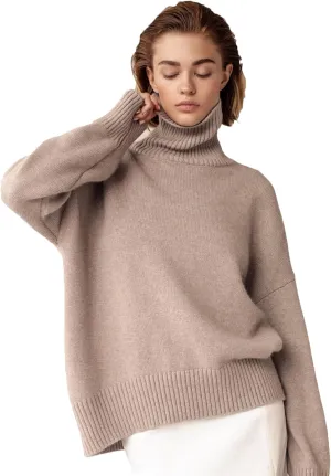 Women Loose Pullover Turtleneck Oversized Sweater Winter Casual Cashmere Knitted Jumper