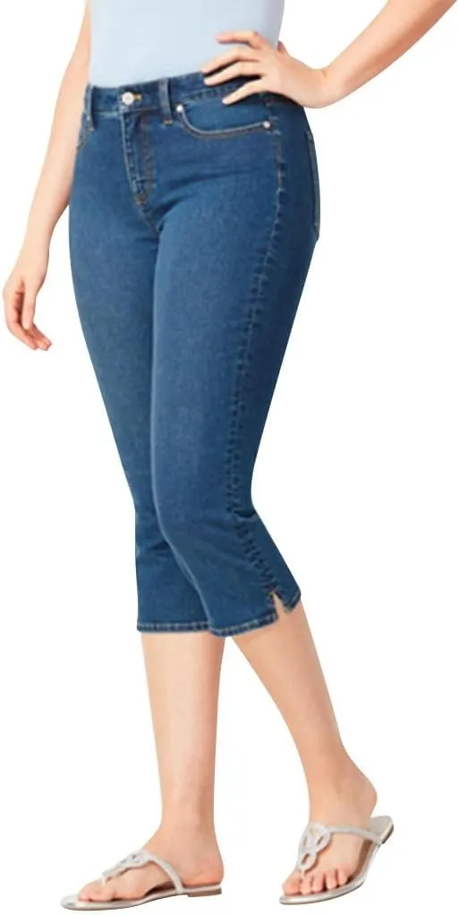 Women Plus Size Slim Jeans Stretch Tummy Control 3/4 Length Tight Calf Denim Pant Summer Office Relax Casual Trousers
