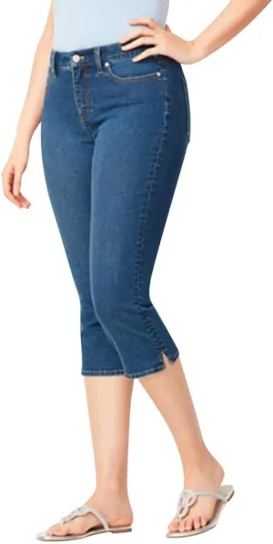 Women Plus Size Slim Jeans Stretch Tummy Control 3/4 Length Tight Calf Denim Pant Summer Office Relax Casual Trousers