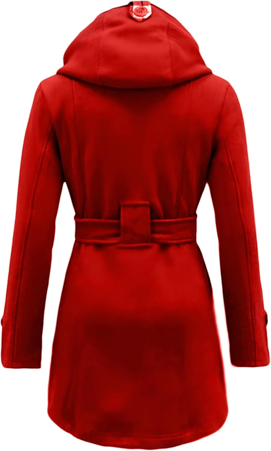 Women Solid Color Long Sleeve Pea Coat Plaid Hooded Double Breasted Outwear Wool Blend Vacation Trench Coat with Belt