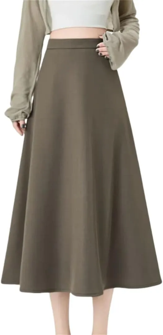 Women Summer High Waist Loose Casual Solid A-Line Mid Calf Skirts