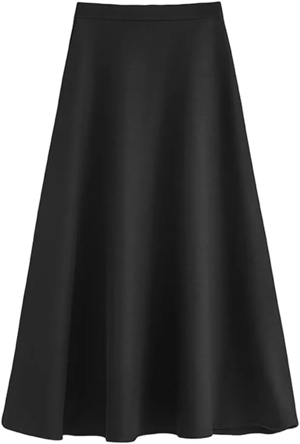 Women Summer High Waist Loose Casual Solid A-Line Mid Calf Skirts
