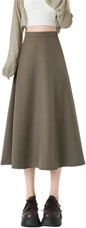 Women Summer High Waist Loose Casual Solid A-Line Mid Calf Skirts