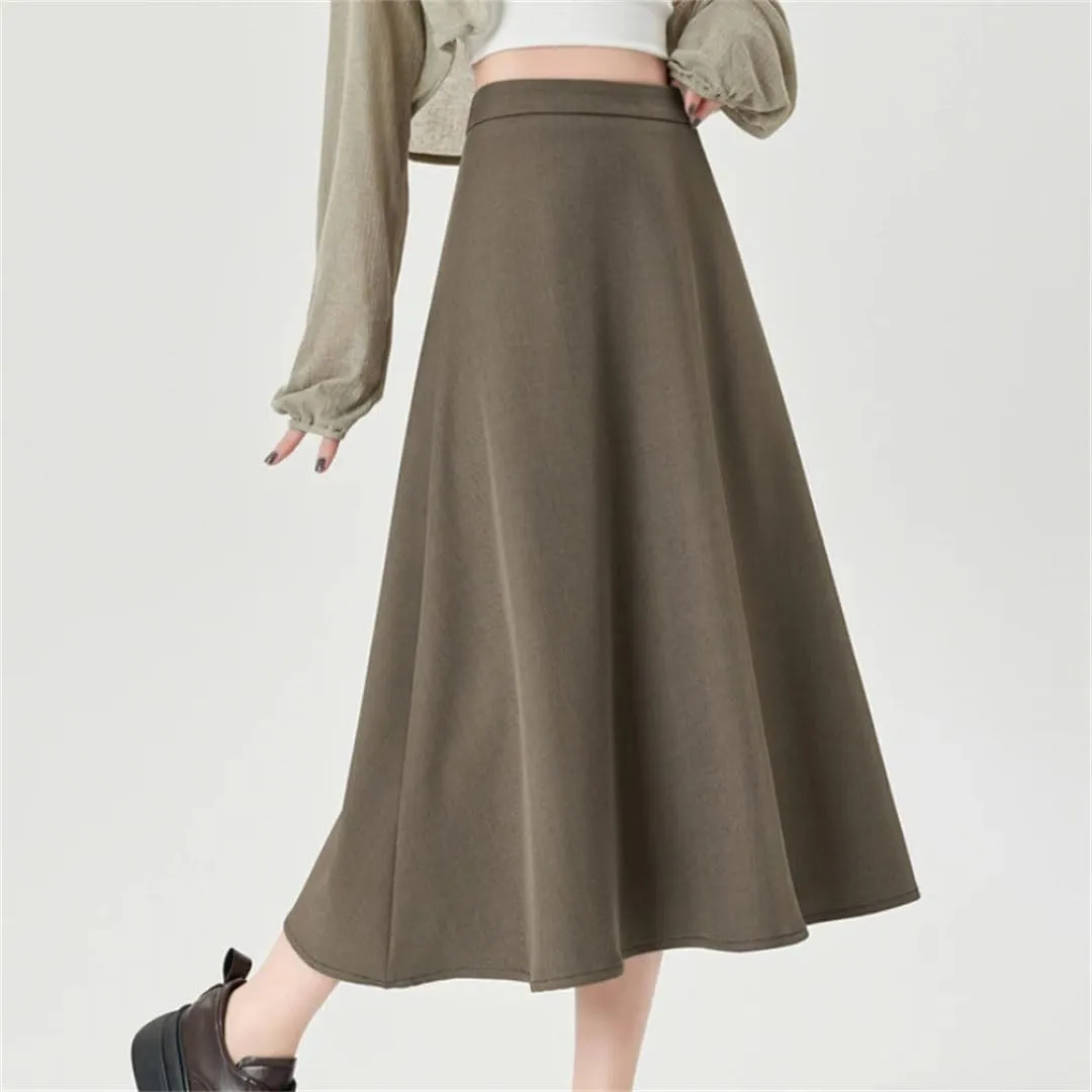 Women Summer High Waist Loose Casual Solid A-Line Mid Calf Skirts
