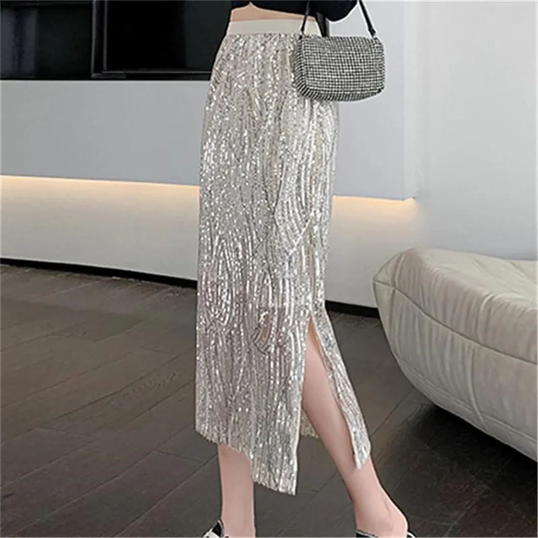 Women Summer Slight Strech High Waist Solid Color Mid Length Casual Skirts