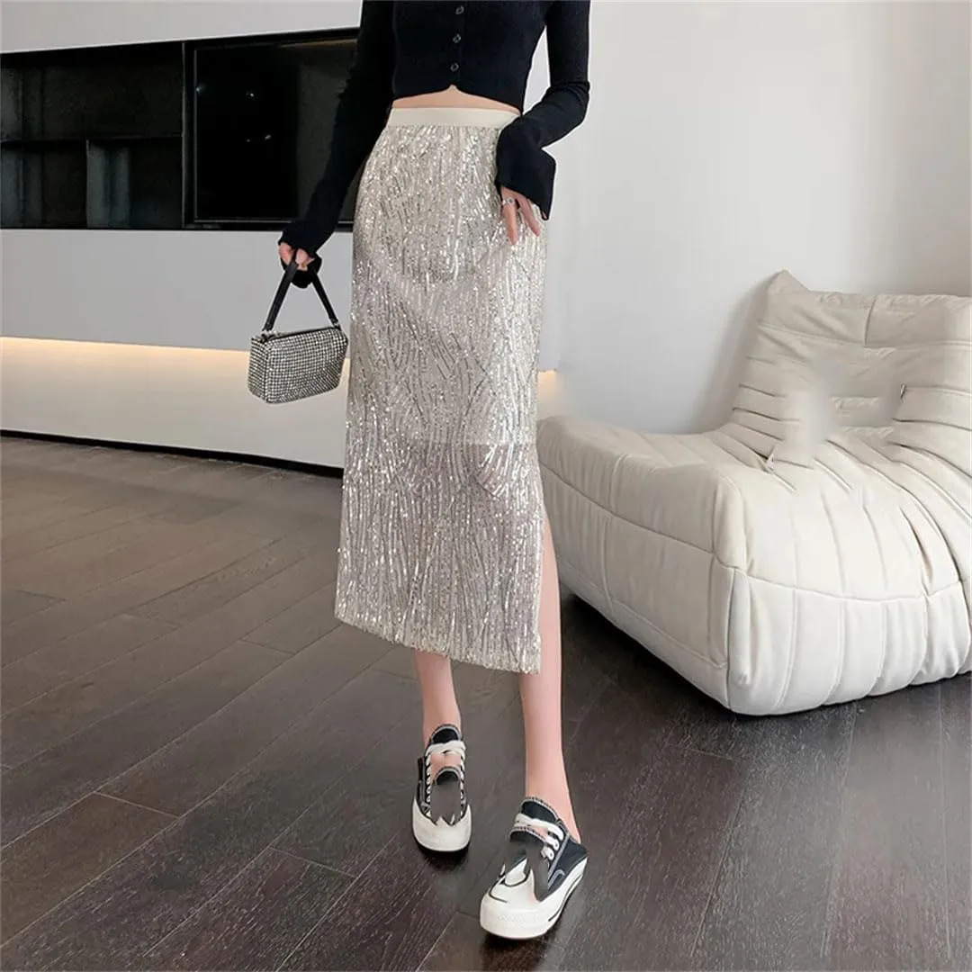 Women Summer Slight Strech High Waist Solid Color Mid Length Casual Skirts