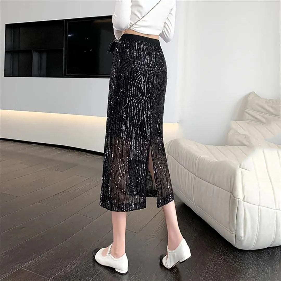 Women Summer Slight Strech High Waist Solid Color Mid Length Casual Skirts